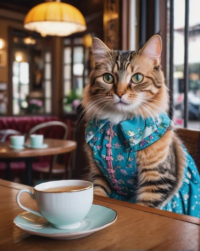 cat coffee,cat drinking tea,tea party cat,cat's cafe,cat european,cappuccino,parisian coffee,scarf animal,cat sparrow,macchiato,café au lait,toyger,vintage cat,espresso,paris cafe,woman at cafe,french coffee,tabby cat,maincoon,mocaccino,Photography,General,Natural