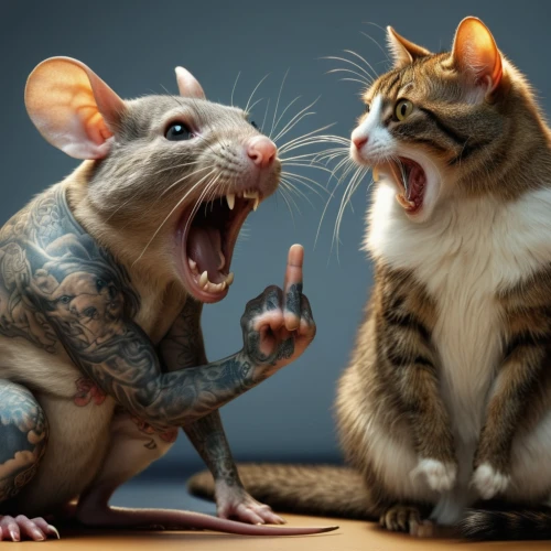 cat and mouse,rodents,mice,tom and jerry,musical rodent,anthropomorphized animals,rats,arguing,funny animals,rodentia icons,vintage mice,animal photography,ratatouille,the cat and the,baby rats,peterbald,mouse,rat na,whimsical animals,white footed mice,Photography,General,Realistic