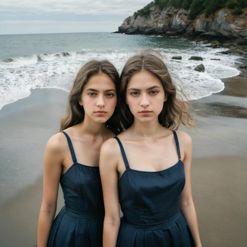 two girls,natural beauties,black sand,blue sea,on the shore,models,by the sea,young women,beautiful photo girls,sea-shore,sisters,salt water,black sea,shades of blue,sea-lavender,twins,blue water,beachhouse,twin flowers,the three graces,Photography,Documentary Photography,Documentary Photography 07