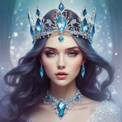 the snow queen,ice queen,fairy queen,blue enchantress,diadem,princess crown,queen of the night,fantasy art,white rose snow queen,fantasy portrait,queen crown,crown render,ice princess,tiara,jasmine blue,heart with crown,fantasy picture,blue snowflake,crowned,celtic queen,Illustration,Realistic Fantasy,Realistic Fantasy 15