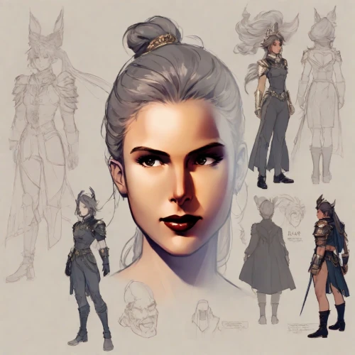 concept art,princess leia,costume design,fairy tale icons,cg artwork,huntress,cosmetic,mara,oracle girl,neottia nidus-avis,female warrior,game art,concepts,dark elf,custom portrait,grey fox,symetra,elven,cosmetic brush,game character,Digital Art,Character Design