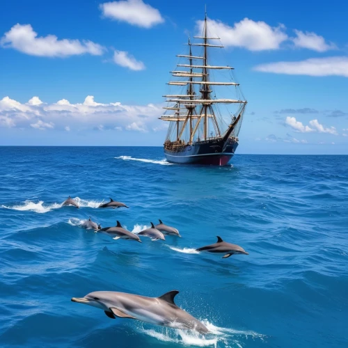 common dolphins,dolphins in water,dolphins,bottlenose dolphins,oceanic dolphins,sailing ships,three masted sailing ship,full-rigged ship,sea sailing ship,dolphin background,two dolphins,east indiaman,mooring dolphin,sailing ship,bottlenose dolphin,tallship,sail ship,three masted,spotted dolphin,trireme