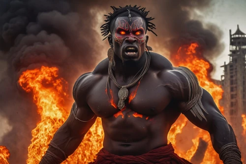 sadhus,darth maul,fire devil,aborigine,african man,burning man,devil,benin,god shiva,fire background,death god,maul,fire master,fire red eyes,sadhu,anmatjere man,black warrior,black man,lord shiva,black pete,Illustration,Realistic Fantasy,Realistic Fantasy 31