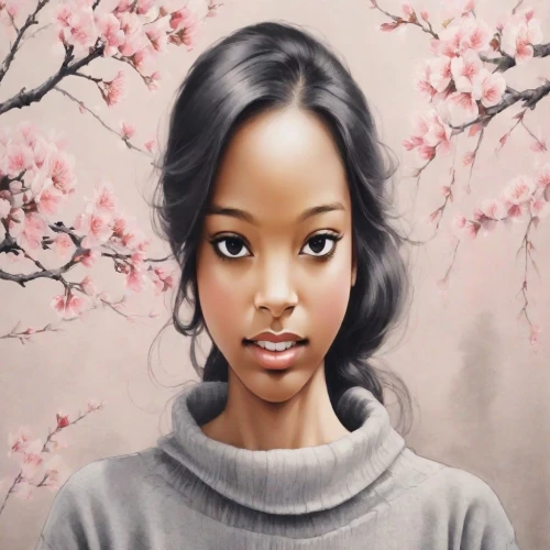 oil painting on canvas,linden blossom,plum blossom,plum blossoms,african american woman,japanese woman,magnolia,cherry blossoms,the cherry blossoms,oil on canvas,oil painting,cherry blossom,chinese art,cold cherry blossoms,peach blossom,takato cherry blossoms,asian woman,japanese sakura background,almond blossom,japanese cherry,Digital Art,Ink Drawing