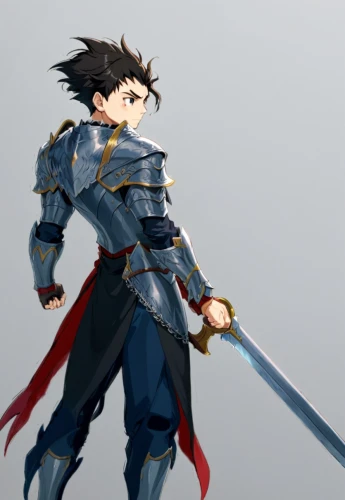 king sword,swordsman,knight,knight armor,sword,dragon slayer,fantasy warrior,excalibur,ruler,armored,swords,swordsmen,lancers,dark blue and gold,armor,knights,leo,knight star,swordswoman,warrior,Anime,Anime,Traditional