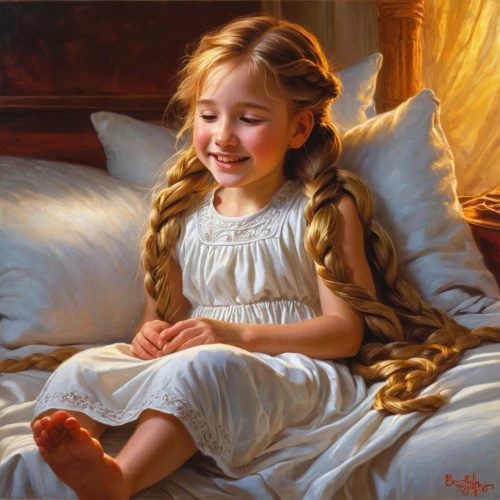relaxed young girl,child portrait,girl with cloth,oil painting,girl praying,girl in cloth,oil painting on canvas,mystical portrait of a girl,girl with bread-and-butter,the girl in nightie,little angel,little angels,little girls,little girl,the little girl,child girl,tenderness,romantic portrait,portrait of a girl,girl portrait,Illustration,Realistic Fantasy,Realistic Fantasy 32