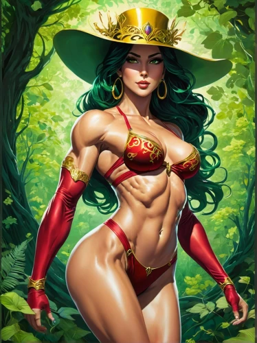 wonderwoman,fantasy woman,wonder woman,background ivy,the enchantress,goddess of justice,wonder woman city,lasso,sorceress,super heroine,poison ivy,fantasy art,hula,sexy woman,amazone,tiana,candela,female warrior,polynesian girl,sombrero,Illustration,Retro,Retro 13