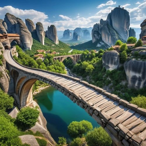 meteora,scenic bridge,huangshan mountains,dragon bridge,great wall of china,zhangjiajie,mountainous landscape,futuristic landscape,wuyi,karst landscape,huangshan maofeng,fantasy landscape,tied-arch bridge,south korea,china,beautiful landscape,valley of death,mountain landscape,yunnan,guilin