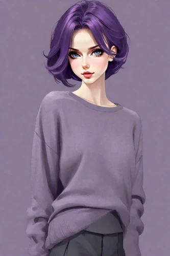 fashion doll,long-sleeved t-shirt,fashion vector,sweater,pixie-bob,la violetta,violet head elf,purple dahlia,fashion dolls,violet,mauve,bob cut,fashion girl,veil purple,3d model,female doll,realdoll,gradient mesh,acerola,fashionable girl,Digital Art,Character Design