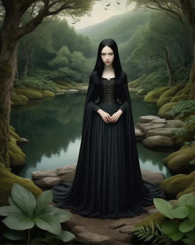 gothic portrait,gothic woman,rusalka,mystical portrait of a girl,gothic dress,goth woman,the enchantress,gothic fashion,fantasy picture,celtic queen,the magdalene,the blonde in the river,fantasy portrait,the night of kupala,priestess,girl on the river,gothic style,gothic,mourning swan,lilly of the valley,Illustration,Abstract Fantasy,Abstract Fantasy 06