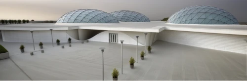 futuristic art museum,roof domes,3d rendering,tempodrom,soumaya museum,archidaily,futuristic architecture,school design,sewage treatment plant,mercedes museum,render,roof panels,calatrava,facade panels,roof terrace,oval forum,greenhouse cover,roof structures,musical dome,sky space concept