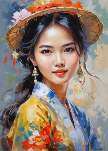 vietnamese woman,chinese art,asian woman,oriental painting,viet nam,geisha girl,oriental girl,geisha,nước chấm,japanese woman,oriental,art painting,flower painting,oil painting,oriental princess,inner mongolian beauty,mì quảng,yunnan,gỏi cuốn,oil painting on canvas,Conceptual Art,Oil color,Oil Color 10