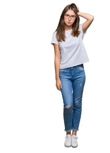 girl on a white background,girl in t-shirt,women's clothing,long-sleeved t-shirt,women clothes,girl in a long,isolated t-shirt,girl with cereal bowl,menswear for women,school clothes,jeans background,kids glasses,bermuda shorts,ladies clothes,right curve background,white clothing,white background,portrait background,fashion vector,silver framed glasses,Photography,Fashion Photography,Fashion Photography 14
