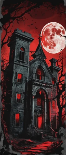 the haunted house,haunted house,blood church,witch's house,witch house,haunted castle,halloween poster,blood moon,halloween background,ghost castle,creepy house,blood moon eclipse,haunted,halloween and horror,haunt,haunted cathedral,halloween wallpaper,devilwood,halloween illustration,madhouse,Illustration,Retro,Retro 12