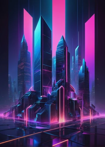 80's design,neon arrows,futuristic landscape,cityscape,cyberpunk,metropolis,futuristic,cyber,cube background,vapor,cubic,cubes,fantasy city,colorful city,skyscrapers,city blocks,scifi,ultraviolet,80s,pink squares,Conceptual Art,Daily,Daily 13