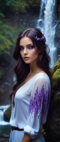 celtic woman,faery,faerie,fae,fantasy picture,bridal veil,mystical portrait of a girl,bridal veil fall,cascading,fantasy portrait,fantasy woman,lilac blossom,girl on the river,image manipulation,fairy queen,ilse falls,elven flower,flowing water,the enchantress,fantasy art,Conceptual Art,Fantasy,Fantasy 14