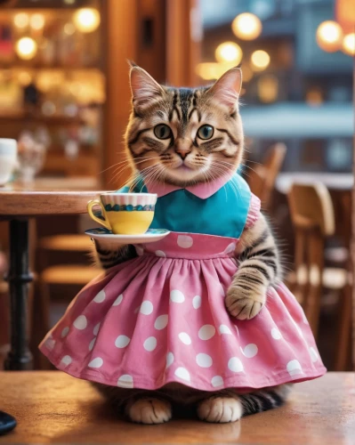 tea party cat,cat drinking tea,cat's cafe,cat coffee,animals play dress-up,oktoberfest cats,doll cat,vintage cat,waitress,waiter,cute cat,pink cat,caterer,cat sparrow,a girl in a dress,cat image,cat kawaii,teatime,woman at cafe,tea time,Photography,General,Commercial