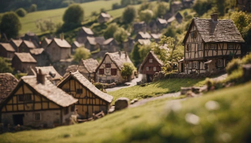 medieval town,wooden houses,knight village,alpine village,folk village,villages,nativity village,escher village,mountain village,medieval street,half-timbered houses,tilt shift,hobbiton,medieval,alpine pastures,mountain settlement,transylvania,miniature house,mud village,village life,Photography,General,Cinematic