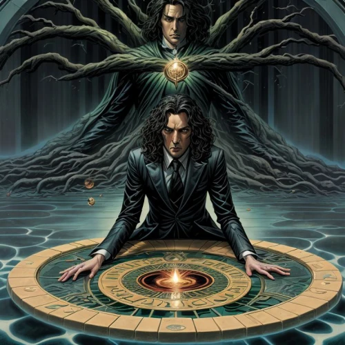 metatron's cube,equilibrium,divination,magic grimoire,triquetra,witches pentagram,shamanism,magus,occult,tarot,mysticism,theoretician physician,tarot cards,magician,sorceress,pendulum,sci fiction illustration,pentagram,shamanic,mirror of souls