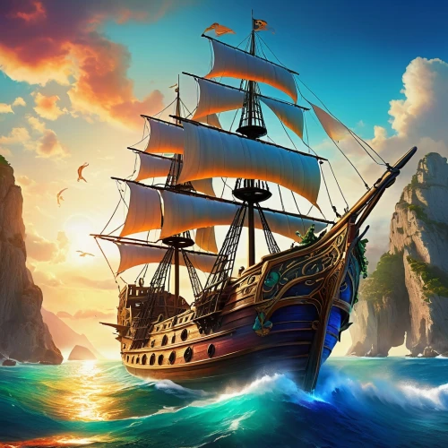 galleon ship,sea sailing ship,caravel,galleon,sailing ship,east indiaman,sail ship,pirate ship,sailing ships,sea fantasy,full-rigged ship,three masted sailing ship,mayflower,maelstrom,tallship,scarlet sail,pirate treasure,sailing vessel,longship,friendship sloop,Illustration,Realistic Fantasy,Realistic Fantasy 01