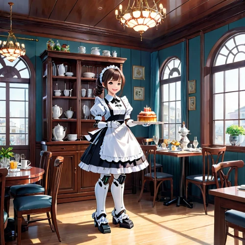 maid,kantai collection sailor,doll kitchen,waitress,chef's uniform,girl in the kitchen,tearoom,alice,cafe,chef,confectioner,star kitchen,bakery,tea party collection,café,pastry shop,honmei choco,teatime,white winter dress,porcelaine,Anime,Anime,General