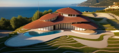 dunes house,holiday villa,house of the sea,luxury property,sochi,futuristic architecture,roof landscape,golf resort,eco hotel,sveti stefan,montenegro,beautiful home,mansion,house in the mountains,luxury home,modern architecture,pool house,luxury hotel,swiss house,golf hotel,Photography,General,Realistic