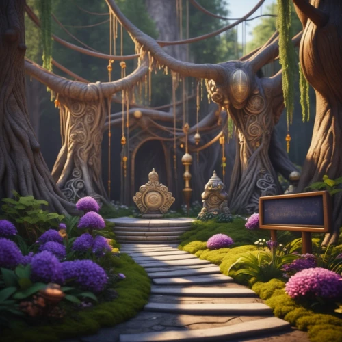 druid grove,fairy forest,enchanted forest,cartoon forest,mushroom landscape,elven forest,forest path,clove garden,fairy village,tangled,fairy world,the forest,fairytale forest,forest of dreams,wooden path,3d fantasy,forest glade,dandelion hall,fantasy landscape,garden of eden,Photography,General,Realistic