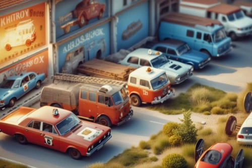 automobile repair shop,auto repair shop,miniature cars,retro vehicle,tin toys,rusty cars,retro diner,auto repair,junkyard,retro automobile,junk yard,gas-station,rust truck,old cars,car dealership,vintage cars,delivery trucks,salvage yard,car repair,retro car,Photography,General,Realistic