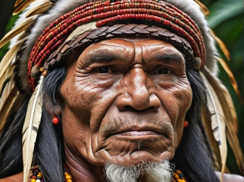 tribal chief,papuan,aborigine,native american,american indian,ancient people,nomadic people,the american indian,shamanism,war bonnet,primitive people,amerindien,red chief,elderly man,old human,pachamama,regard,man portraits,indian headdress,shaman,Photography,General,Realistic