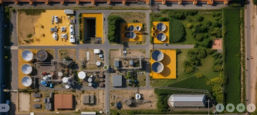 sewage treatment plant,industrial area,industrial plant,wastewater treatment,chemical plant,combined heat and power plant,bird's-eye view,heavy water factory,czarnuszka plant,powerplant,autostadt wolfsburg,factories,military training area,rwe,ti plant,aerial photograph,wastewater,aerial view,industrial fair,solar cell base,Photography,General,Realistic