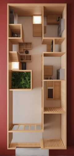 room divider,storage cabinet,bookcase,shelving,wooden mockup,japanese-style room,bookshelves,compartments,cupboard,shelves,bookshelf,walk-in closet,wooden shelf,an apartment,cabinetry,shared apartment,cubic house,sky apartment,archidaily,wooden desk,Photography,General,Realistic