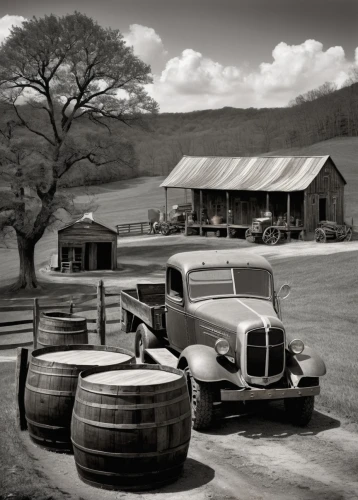 wine barrels,old tires,winery,southern wine route,wine barrel,vintage cars,round bales,vintage vehicle,barns,bales of hay,farmstead,tennessee whiskey,old cars,aronde,mennonite heritage village,grain whisky,rural style,old wagon train,filling station,old tractor,Photography,Black and white photography,Black and White Photography 11