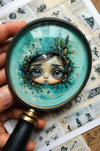 magnify glass,magnifying glass,magnifier glass,magnifying,makeup mirror,hand painting,glass painting,decorative plate,magnifying lens,watercolor frame,fabric painting,boho art,digiscrap,girl with cereal bowl,locket,watercolor women accessory,porthole,magnifier,hand-painted,meticulous painting,Illustration,Realistic Fantasy,Realistic Fantasy 23