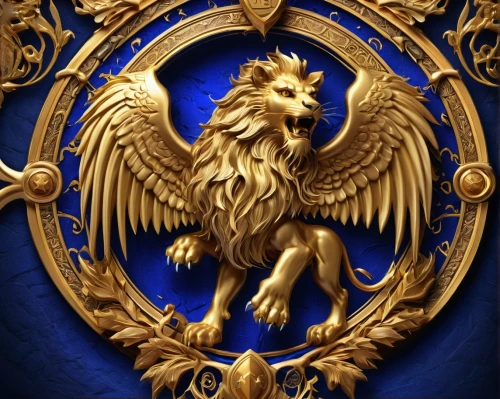 heraldic,heraldic animal,imperial eagle,gryphon,heraldry,crest,emblem,national emblem,pegasus,coats of arms of germany,griffon bruxellois,lion,lion capital,zodiac sign leo,national coat of arms,dark blue and gold,heraldic shield,royal,lion number,freemasonry,Illustration,Realistic Fantasy,Realistic Fantasy 37