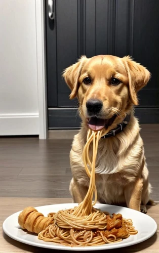 spaguetti,dog puppy while it is eating,pasta,spaghetti,fettuccine,italian pasta,rigatoni,capellini,fried noodles,crêpe,rotini,bakharwal dog,potcake dog,dinner for two,dosa,delicious meal,dog,spaghetti alla puttanesca,indian dog,broken pasta