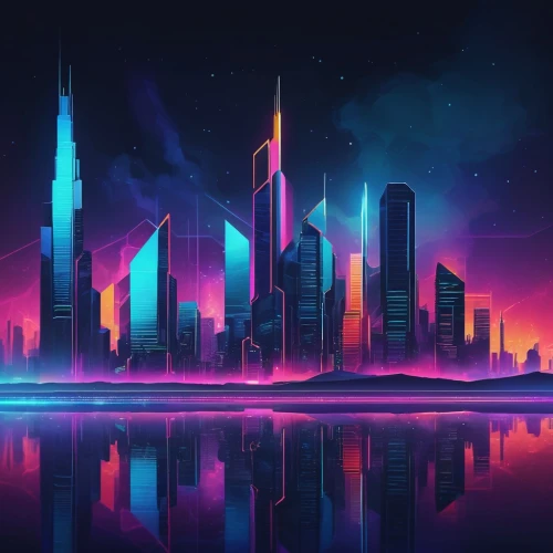 cityscape,colorful city,city skyline,futuristic landscape,fantasy city,purple wallpaper,dusk background,4k wallpaper,metropolis,hd wallpaper,80's design,full hd wallpaper,colorful background,city at night,city,art background,the city,digital background,3d background,skyline,Illustration,Abstract Fantasy,Abstract Fantasy 02