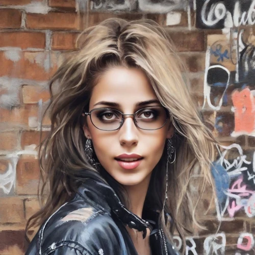 silver framed glasses,oil painting on canvas,photo painting,with glasses,glasses,digital painting,oil painting,city ​​portrait,chalk drawing,italian painter,oil on canvas,world digital painting,portrait background,eye glasses,street artist,spectacles,girl portrait,rock beauty,cool blonde,painting,Digital Art,Impressionism