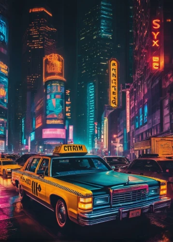 new york taxi,yellow cab,taxi cab,80s,cab driver,yellow taxi,taxi,cyberpunk,cabs,taxicabs,audi 80,retro car,retro background,1980's,urban,ford ltd crown victoria,retro,ny,nypd,cityscape,Illustration,Vector,Vector 21
