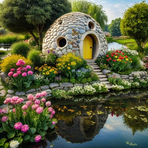 fairy house,hobbiton,insect house,stone oven,bee house,mushroom landscape,fairy door,igloo,nature garden,stone house,flower dome,miniature house,bee-dome,round hut,stone garden,home landscape,pizza oven,fairy tale castle,round house,cubic house,Photography,General,Natural