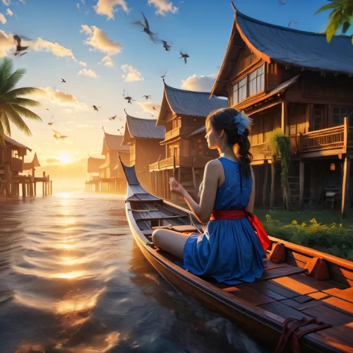 floating market,inle lake,thailand,southeast asia,floating huts,cambodia,girl on the boat,thai,thailad,fishing float,vietnamese woman,miss vietnam,viet nam,vietnam,indonesia,boat landscape,siem reap,girl on the river,world digital painting,backwaters