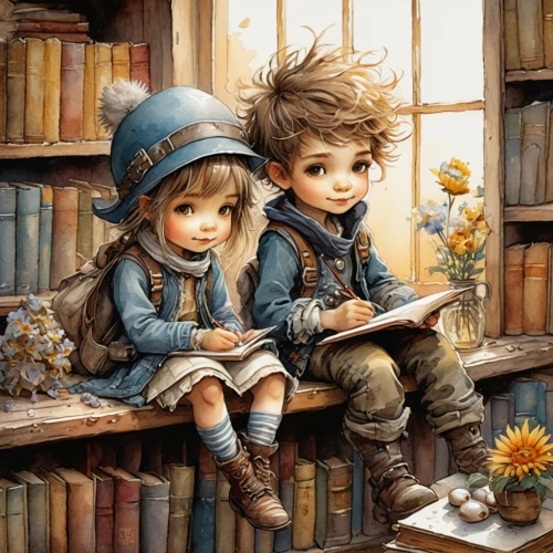 little boy and girl,vintage boy and girl,children studying,kids illustration,girl and boy outdoor,boy and girl,children's background,readers,tutor,little girl reading,young couple,reading,vintage children,children learning,child with a book,books,childrens books,children's fairy tale,children drawing,children,Conceptual Art,Oil color,Oil Color 03