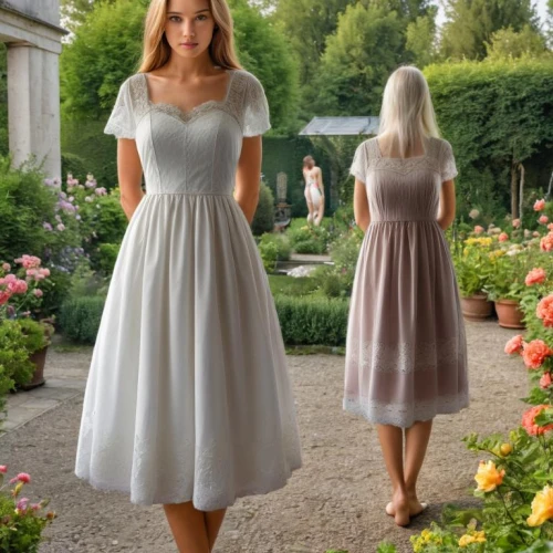 vintage dress,bridal party dress,wedding dresses,country dress,girl in a long dress from the back,wedding dress train,girl in a long dress,overskirt,dress form,day dress,bridal clothing,white winter dress,doll dress,sound of music,girl in white dress,wedding dress,wedding gown,vintage 1950s,evening dress,women's clothing,Female,Southern Europeans,Straight hair,Youth adult,M,Confidence,Underwear,Outdoor,Garden