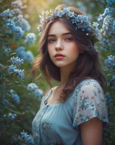 beautiful girl with flowers,girl in flowers,blue hydrangea,forget-me-not,mystical portrait of a girl,blue flowers,romantic portrait,hydrangea,girl in the garden,vintage floral,hydrangeas,forget-me-nots,flower background,flower fairy,vintage flowers,floral background,girl in a wreath,flower crown,jasmine blue,faery,Photography,Documentary Photography,Documentary Photography 16