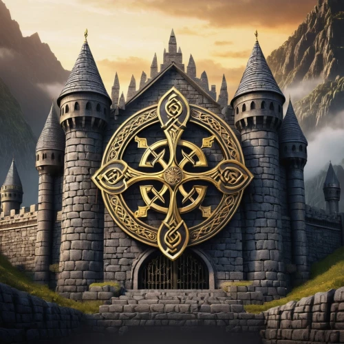 castle of the corvin,lord who rings,castleguard,gold castle,heroic fantasy,knight's castle,iron gate,hogwarts,celtic queen,game of thrones,hall of the fallen,celtic cross,magic grimoire,celtic woman,castel,the order of the fields,castle bran,3d fantasy,stone background,celtic tree,Illustration,Japanese style,Japanese Style 09