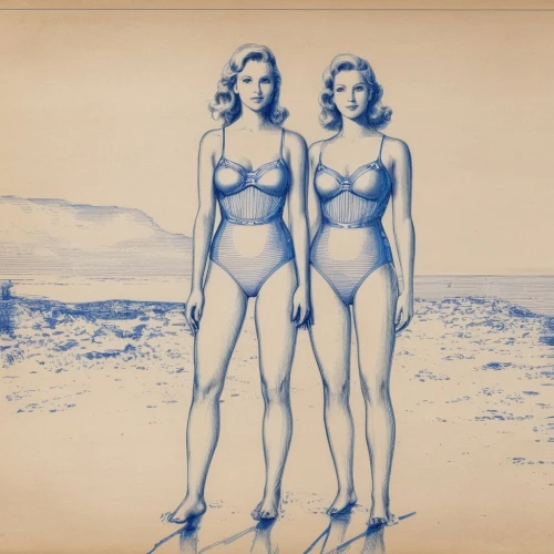 matruschka,model years 1960-63,vintage art,warhol,two girls,beach goers,the three graces,1940 women,model years 1958 to 1967,andy warhol,pin-up girls,vintage man and woman,retro women,vintage drawing,mannequins,adam and eve,vintage girls,beach towel,cool pop art,atomic age,Unique,Design,Blueprint