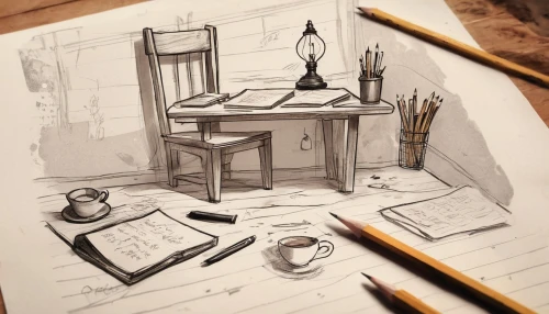 writing desk,wooden desk,pencil frame,desk,study,study room,writing or drawing device,drawing course,writing-book,coffee tea drawing,workbench,workspace,coffee tea illustration,writing pad,office desk,illustrator,studies,working space,pencils,sketch pad,Unique,Design,Character Design