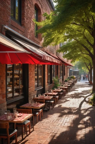 outdoor dining,old linden alley,red brick,red bricks,brickyard,street cafe,wine tavern,restaurants,awnings,red brick wall,beer garden,bistro,a restaurant,alleyway,the cobbled streets,alley,new york restaurant,clover hill tavern,palo alto,street scene,Illustration,American Style,American Style 01