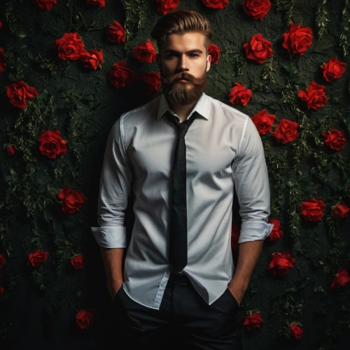 flowered tie,male model,floral background,dress shirt,men's wear,with roses,men's suit,men clothes,formal guy,yellow rose background,beard flower,red tie,romantic portrait,red carnation,flower wall en,rosebushes,red roses,wedding suit,hedge rose,groom,Photography,General,Fantasy