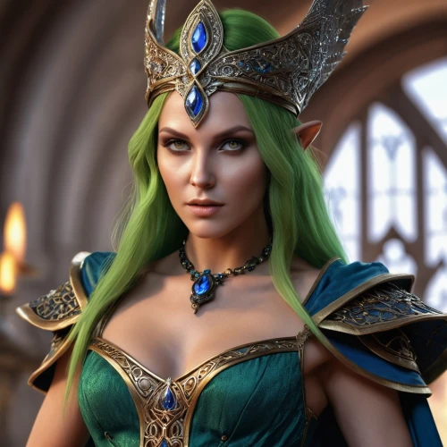 violet head elf,celtic queen,crown render,caerula,elven,the enchantress,elf,sorceress,fantasy woman,cleopatra,emerald,blue enchantress,goddess of justice,elza,priestess,loki,fantasy portrait,paysandisia archon,tiara,venera