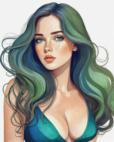 mermaid vectors,green mermaid scale,poison ivy,watercolor pin up,marina,jade,watercolor mermaid,turquoise,digital painting,mermaid background,color turquoise,girl portrait,emerald,fantasy portrait,malachite,siren,mermaid,teal,blue and green,ivy,Illustration,Paper based,Paper Based 15